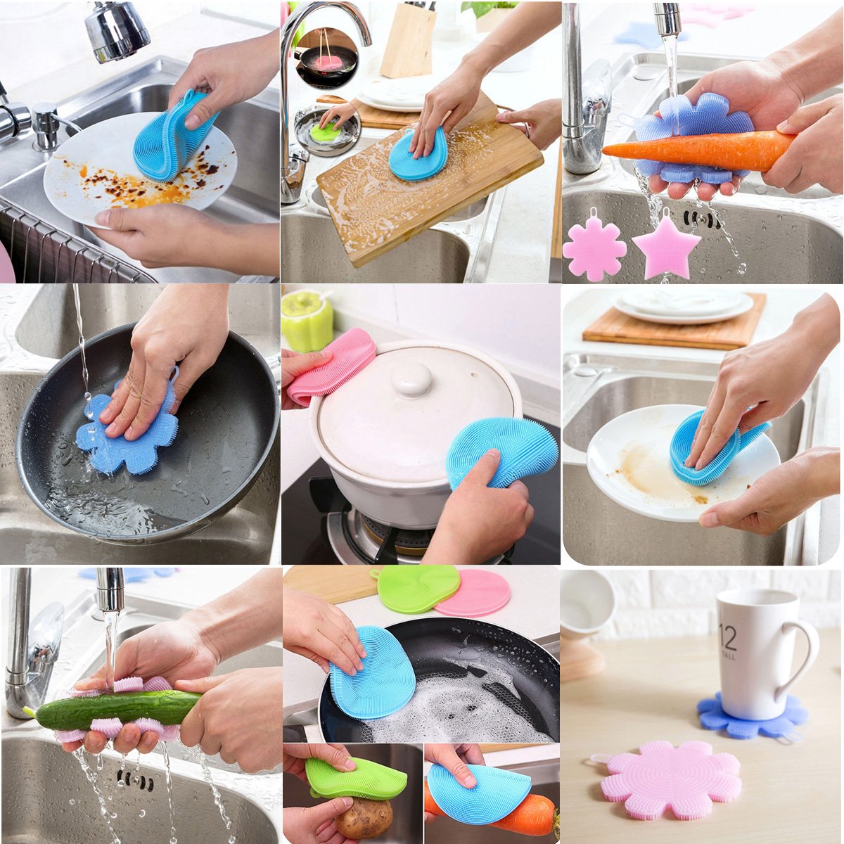 Éponge Silicone Brosse Anti-bactérienne Non Stick Brosse Éponge de Cuisine Nettoyeur de Légumes aux Fruits pour Cuisine Vaisselle à laver Nettoyage
