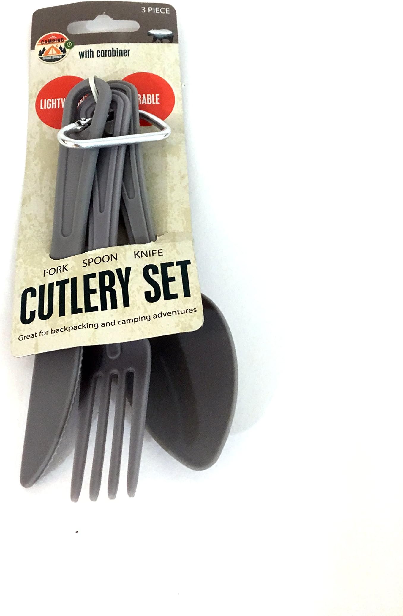 Portable Camping Cutlery Set - Light Weight and Sturdy - Compact and Easy To Store - 3 Piece Set Includes a Fork, Knife, and Spoon - Comes With Metal Carabiner