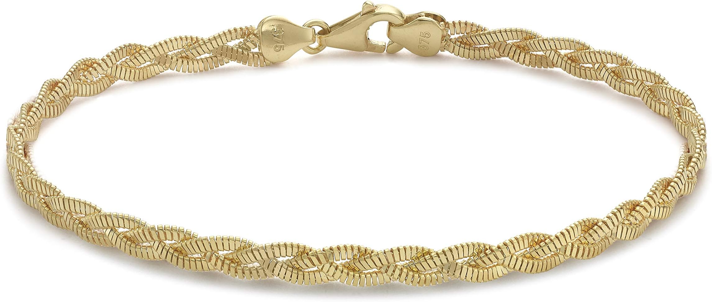Carissima Gold Women's 9 ct Yellow Gold Flat Plaited Snake Chain Bracelet of Length 18 cm/7 Inch