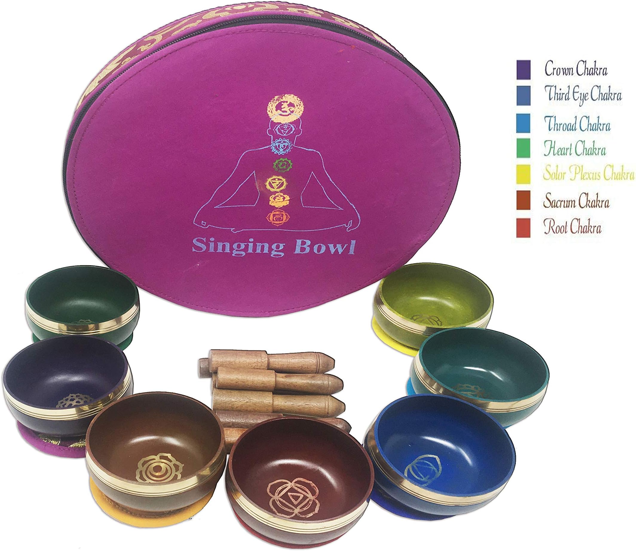 3" Chakra Healing Tibetan Singing Bowl Sets 7 Sets of colored Meditation Bowls From Nepal (seven colored)