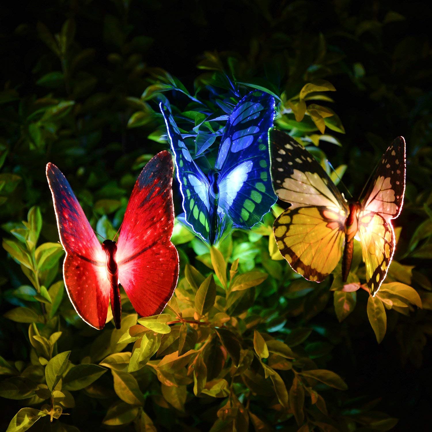 Dolucky Outdoor Butterfly Solar Garden Light Fiber Optic Butterfly Solar Powered Light with Multi-Color Changing LED Light for Garden Patio Flowerbed, Waterproof, 3 Pack