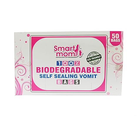 Smart Mom 100% Bio Degradable and Eco Friendly- Self Sealing Vomit Bag & Baby Diaper Disposable/Scented Bags-Dispose Diapers, Sanitary Pads (50 Bag)