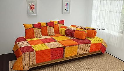 Aashiyana Sajona Cotton 6-Piece Diwan Set - 90 x 60 , Orange