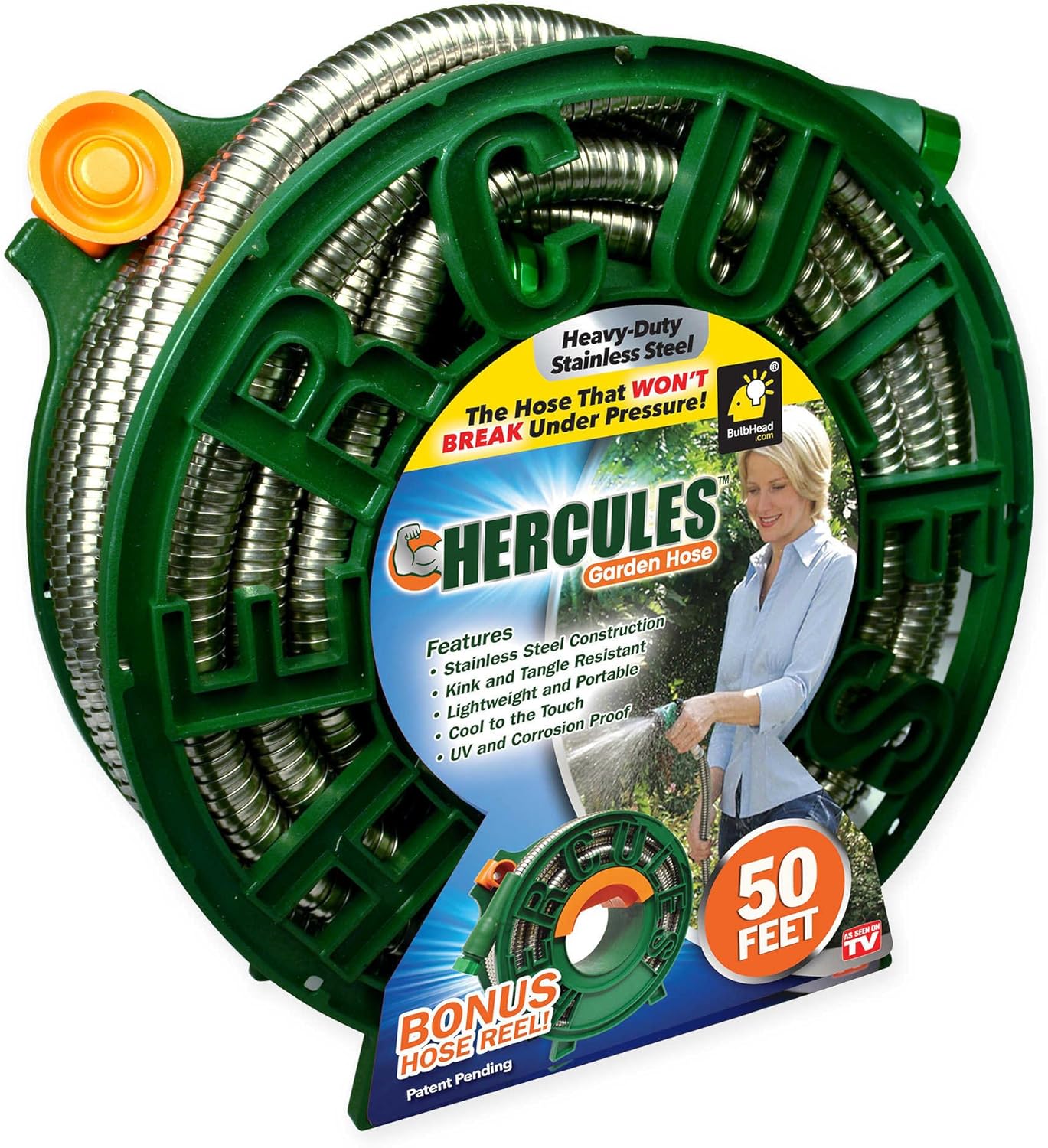New! Hercules 50' Garden Hose w/ Bonus Hose Reel As Seen On TV
