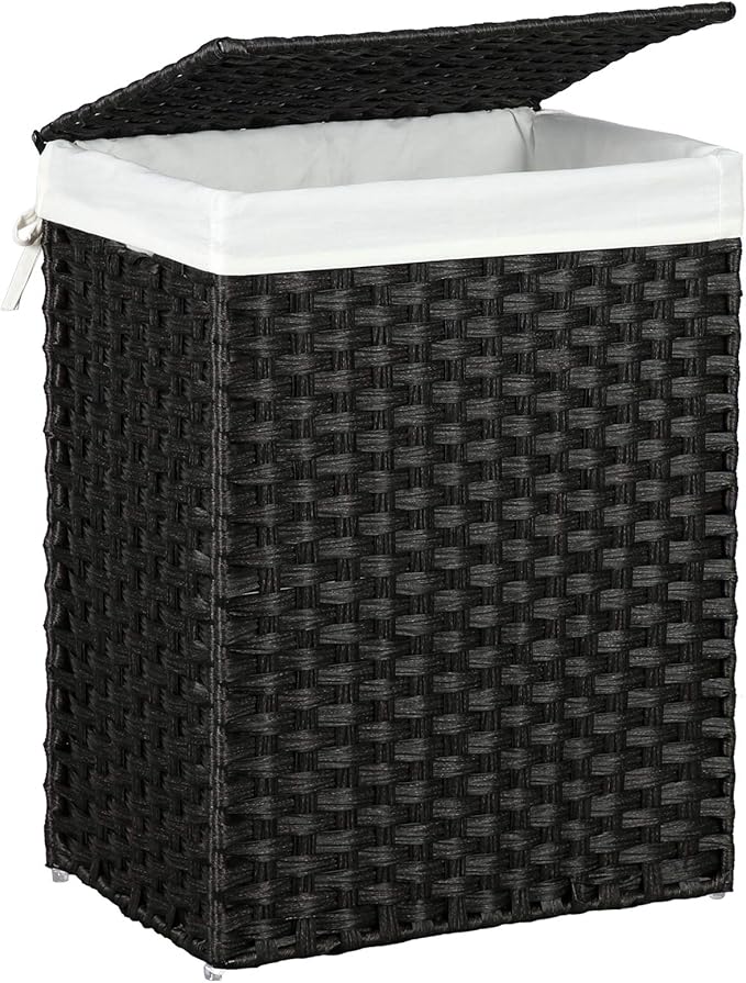 SONGMICS Handwoven Laundry Basket, Synthetic Rattan Clothes Hamper with