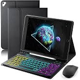 SAMTUNK Keyboard Case for iPad 9.7 inch 6th, 5th Generation/Pro 9.7 / Air 2 / Air 1-7 Color Rainbow Change Backlit Magnetic Keyboard Built in Pencil Holder with Mouse- Black