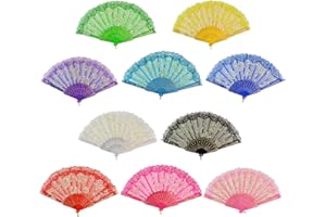 Rbenxia Elegant Rose Lace Floral Folding Hand Fans 9 Inch 10 Pieces Random Color Suitable For Wedding Dancing Church Party Gifts