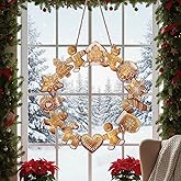 Suncalla Gingerbread Man Christmas Wreath with Light LED Wooden Gingerbread Man Hanging Decoration for Christmas Tree Ornaments Xmas Indoor Outdoor Wall Decoration Hanging Sign for Front Door