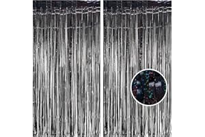 BRAVESHINE Black Halloweens Party Foil Fringe Curtains - 2 Pack Metallic Tinsel Photo Booth Streamers Backdrop for Birthdays, Stranger Theme, Music, Prom, Christmas Party Decorations