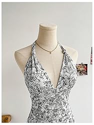 BEAUDRM Women's Floral Print Sleeveless Halter Deep