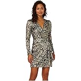 Adrianna Papell Women's Short Wrap Dress, Green/Gold