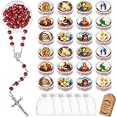 24 Pcs Scented Catholic Rosaries Bulk Wood Bead Crucifix Pendant Rosary Necklace for Baptism First Communion Favors, Holy Catholic Regligious Event Prayer Gifts, Stocking Stuffers for Women Men