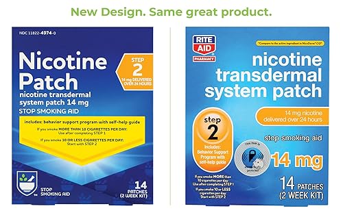 Rite Aid Nicotine Transdermal System Patch, Step 2, 14mg - 14 ct, Nicotine  Patches Step 2 | Quit Smoking, Quit Smoking Aid | Nicotine Patch | Bonus  Behavioral Support Program Information Included in Saudi Arabia