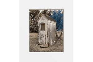 LITTLEPIECREATIONS Brown Blue Farmhouse Bathroom Decor, Outhouse Photography Matted Wall Art Picture