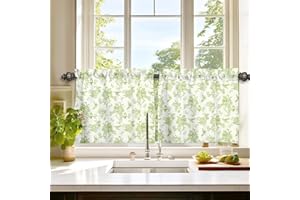 blunique Kitchen Curtains 26 Inch Tiers Curtains Farmhouse Short Half Window Room Cafe Curtains for Kitchen, Bathroom, Room RV Set Rod Pocket Curtains 2 Panels - Sage Sketch Flower 26 x 24