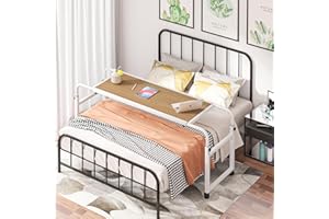 Klvied Overbed Table with Wheels,Rolling Desk Over Bed Adjustable Height,Mobile Standing Laptop Table Over Bed King Queen for Hospital and Home,Oak