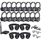 AYVVPII Professional Silent Disco LED Wireless Headphones and RF LED Silent Disco Earphones for iPod MP3 DJ Music Pary Club (20 led Headphone + 1 Transmitter)