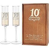 JNDJE 10th Wedding Anniversary for Couples, 10th Anniversary Champange Glasses for Couple Friend, 10th Wedding Champange Flute Gift for Him/Her, 10 Years of Anniversary Present