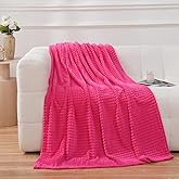 Puncuntex Flannel Fleece Throw Blanket Hot Pink 50"×60",Super Soft Plush Cozy Blanket with 3D Jacquard Square Grid Design Luxury for Couch Sofa Chair