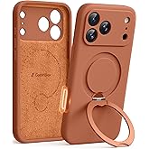 GolbinBox for iPhone 17 Pro Case with 360° Spin Magnetic Stand,[Compatible with MagSafe][Full Camera Protection],Full Body Shockproof Liquid Silicone Case with Ring Stand for 17 Pro 6.3'', Rose Orange