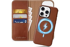 SHIELDON Case for iPhone 16 Pro 2024, Genuine Leather 2 in 1 Wireless Charging Wallet Kickstand, RFID Blocking Card Slots, Magnetic Shockproof Cover Compatible with iPhone 16 Pro 6.3" - Retro Brown