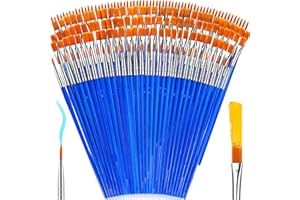110 Pcs Paint Brushes Bulk, Round Flat Tip Acrylic Paint Brushes Set for Kids Classroom Crafts Oil Watercolor Canvases Face P