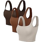 ODODOS 3-Pack Seamless Square Neck Crop Tank for Women Ribbed Knit Soft Low Back Cropped Tops