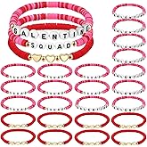 Tondiamo 24 Pcs Galentines Day Bracelets Bulk Valentine's Day Friendship Bracelets Red Pink Galentines Party Favors Valentines Jewelry Gifts for Women Friends Besties