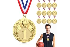 12 Pcs Gold Medals for Awards, 1st Place Award Medal for Teens Adults, Torch Metal Award Medals with Neck Ribbons for Tournam