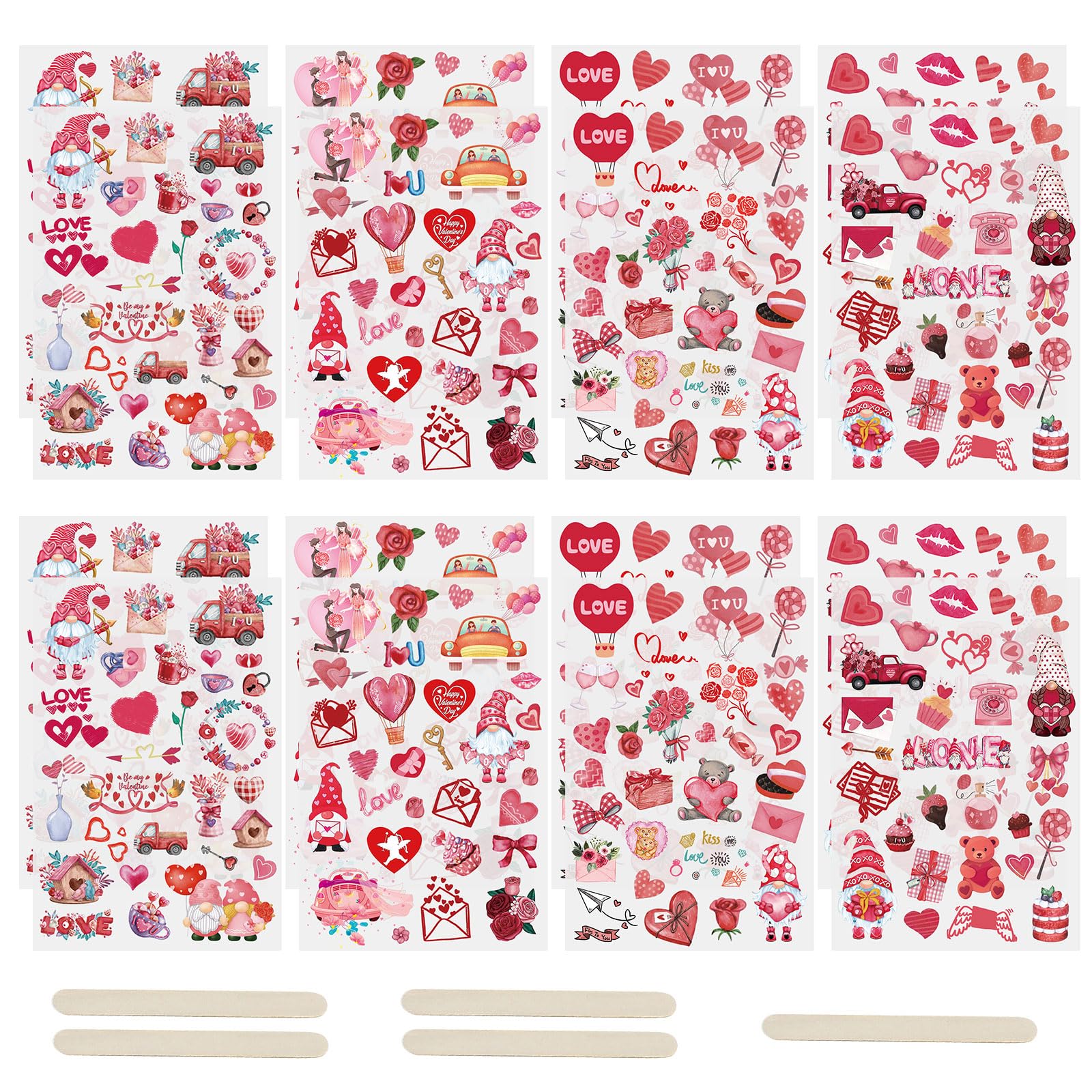 WANDIC Rub On Transfer Stickers, 16 Sheets 4 Styles Valentine's Day Transfer Stickers Heart Cupid Flower Scrapbook Decals for Crafts DIY Arts Furniture Wedding Decoration