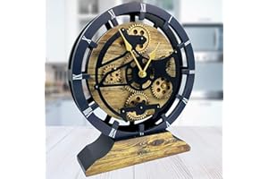 IMPROVINGLIFE The Gears Clock Desk Clock 10 inches with Real Moving Gears Convertible into Wall Clock (Gold Antique)