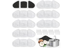 Kastty 8+8 Replacement F-ilters for Kastty 4L/135oz Stainless Steel Pet Water Fountain, 6.5inch Larger Size and More Active Carbon Than Others, 8 Pack F-ilters + 8 Pack P-ump F-ilters