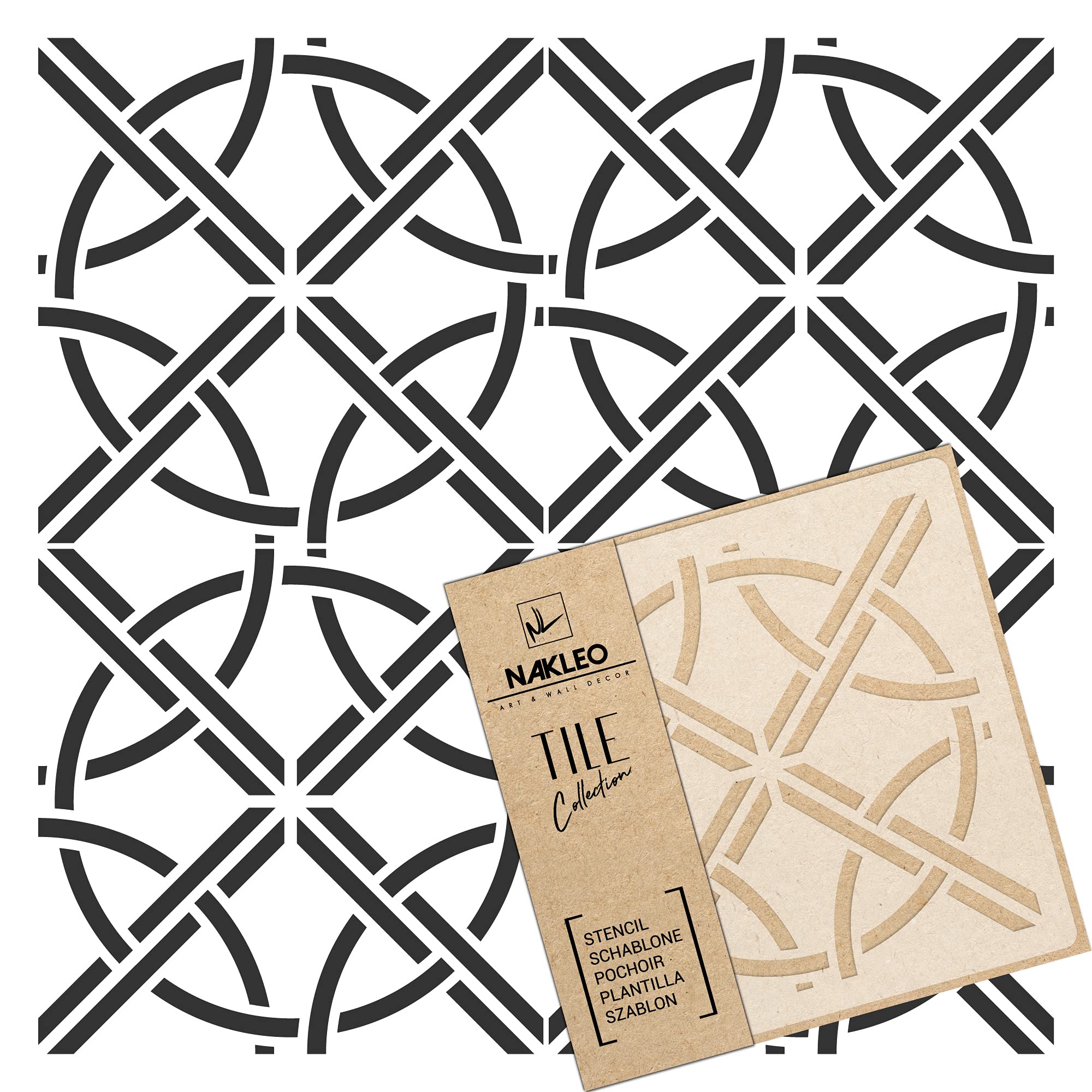 NAKLEO Tile Painting Stencil 20x20 cm, Tarragona Geometric Retro Circle, Plastic Reusable Template, Home Decor Craft DIY, Floor Concrete Patio Wall - Terracotta