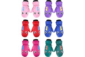 SATINIOR 6 Pairs Kids Waterproof Mittens Bulk Toddler Snow Gloves Winter Ski Mittens for 1-12 Years Girls Boys