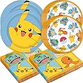 Pokemon Plates and Napkins for 8 - Pokemon Birthday Party Decorations - 8 Dinner and 8 Dessert Plates, 16 Napkins - Party Supplies - Officially Licensed