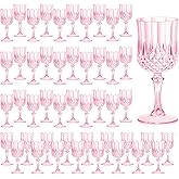 HTTBEIZI 7OZ Plastic Wine Glasses, Disposable Goblets Drinking Glasses Crystal Vintage Water Cups Unbreakable Champagne for Valentine’s Day, Wedding, Parties (48, Pink)