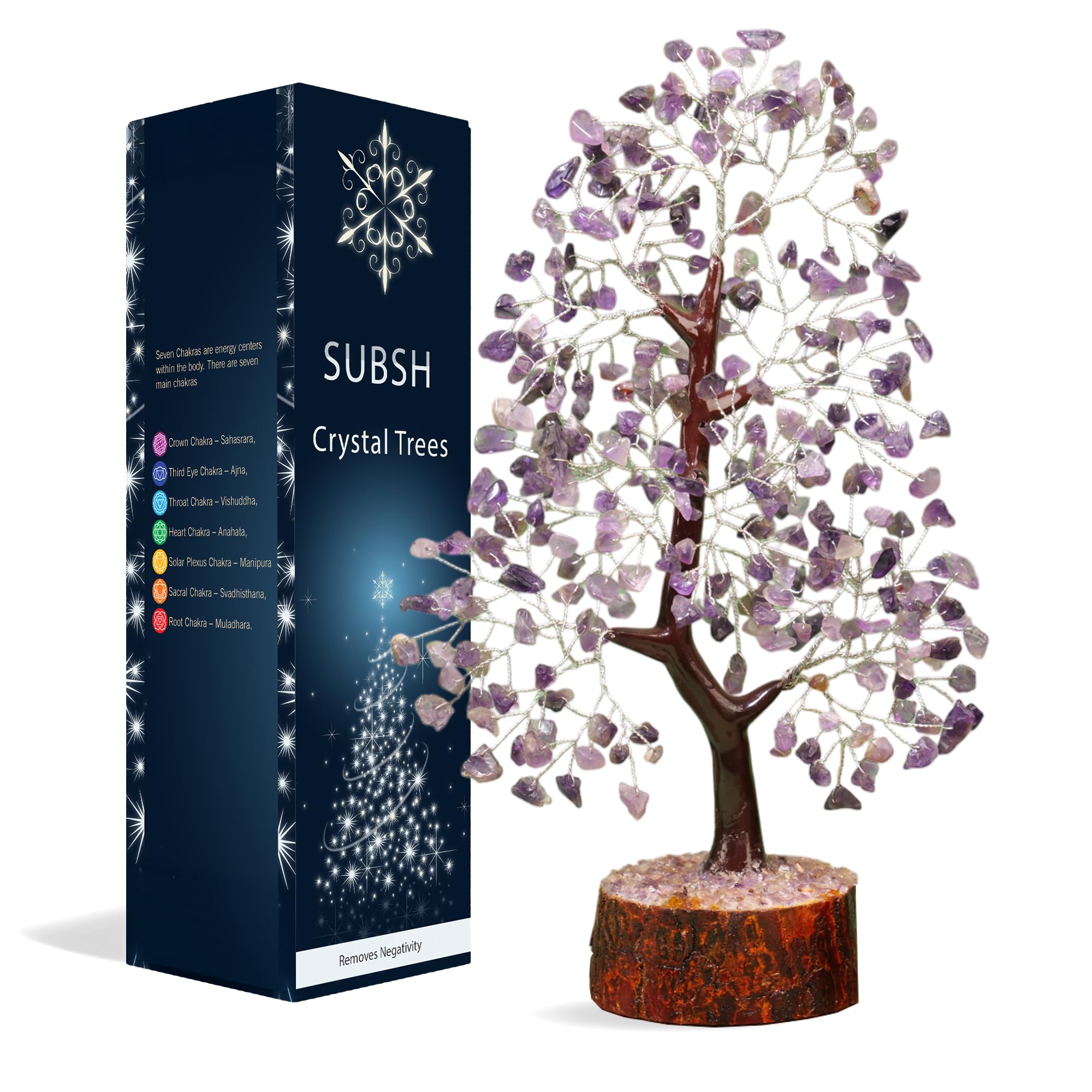SUBSH Amethyst Stone Money Tree | Energy Healing Stones | Feng Shui Bonsai | Reiki Crystal Healing | Good Luck | Chakra Tree | Spiritual | Crystal Gifts | Office Home Decor