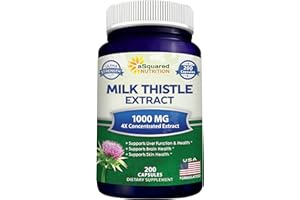 aSquared Nutrition Milk Thistle Supplement 1000mg-200 Capsules,Max Strength 4X Concentrated Extract 4:1 Milk Thistle Seed Powder Herb Pills, 1000 mg Silymarin Extract for Liver Support, Cleanse, Detox
