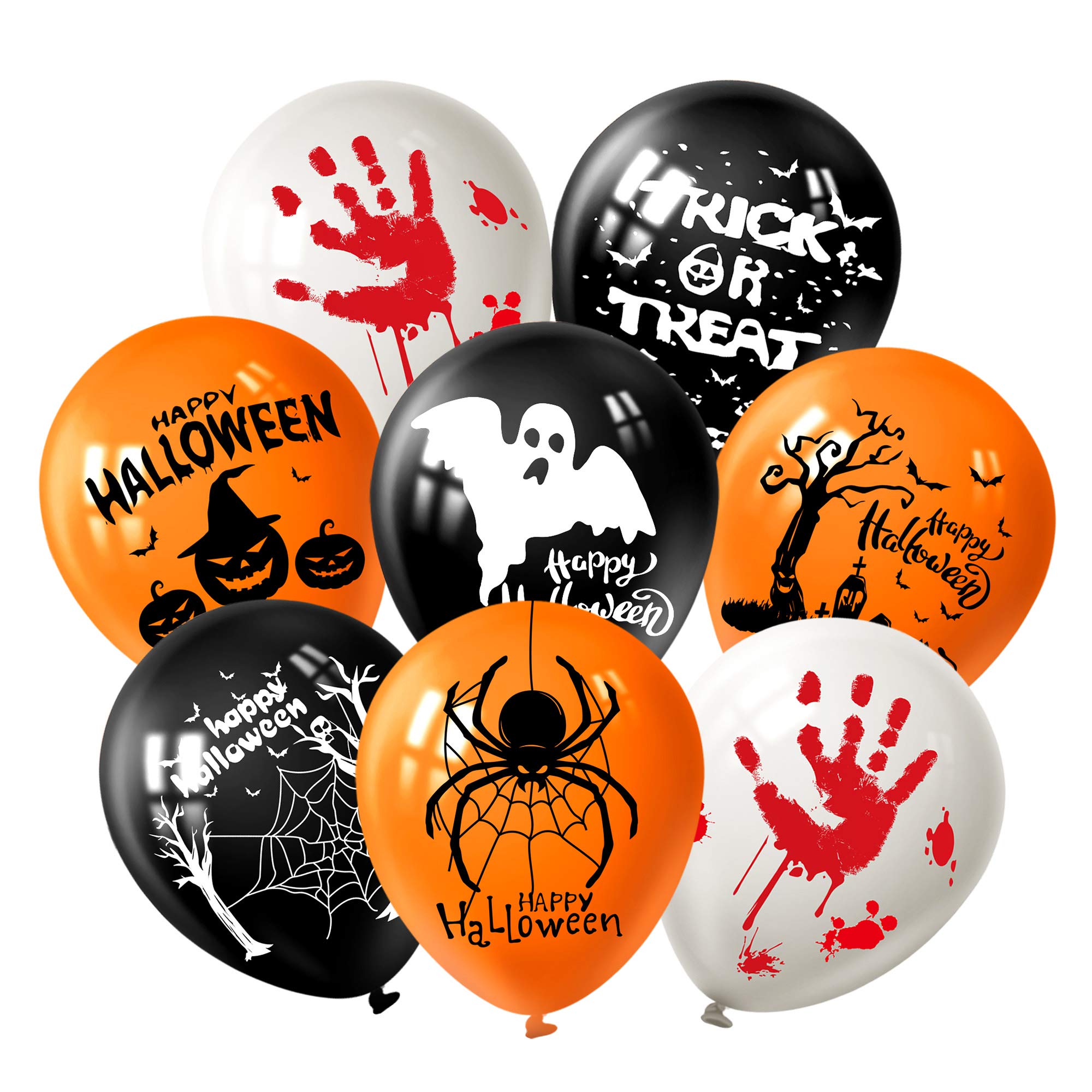 FEPITO 12" Halloween Decorations Latex Balloons 18 Pcs Halloween Fun Party Balloons with 7 Halloween Pattern