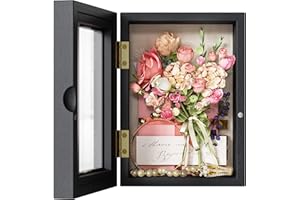 SZQINJI Shadow Box Frame 5x7, Small Shadow Boxes Display Cases Memory Box with Linen Back Magnetic Door for Memorabilia,Flowers,Pictures,Medals, Black