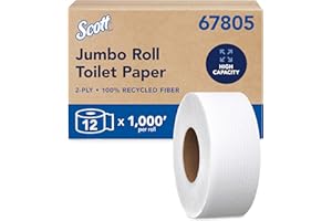 Scott Professional 100% Recycled Fiber High-Capacity Jumbo Roll Bulk Toilet Paper (67805), 2-Ply, White, Non-Perforated (12 Rolls at 1,000' Each, 12,000'/Case)