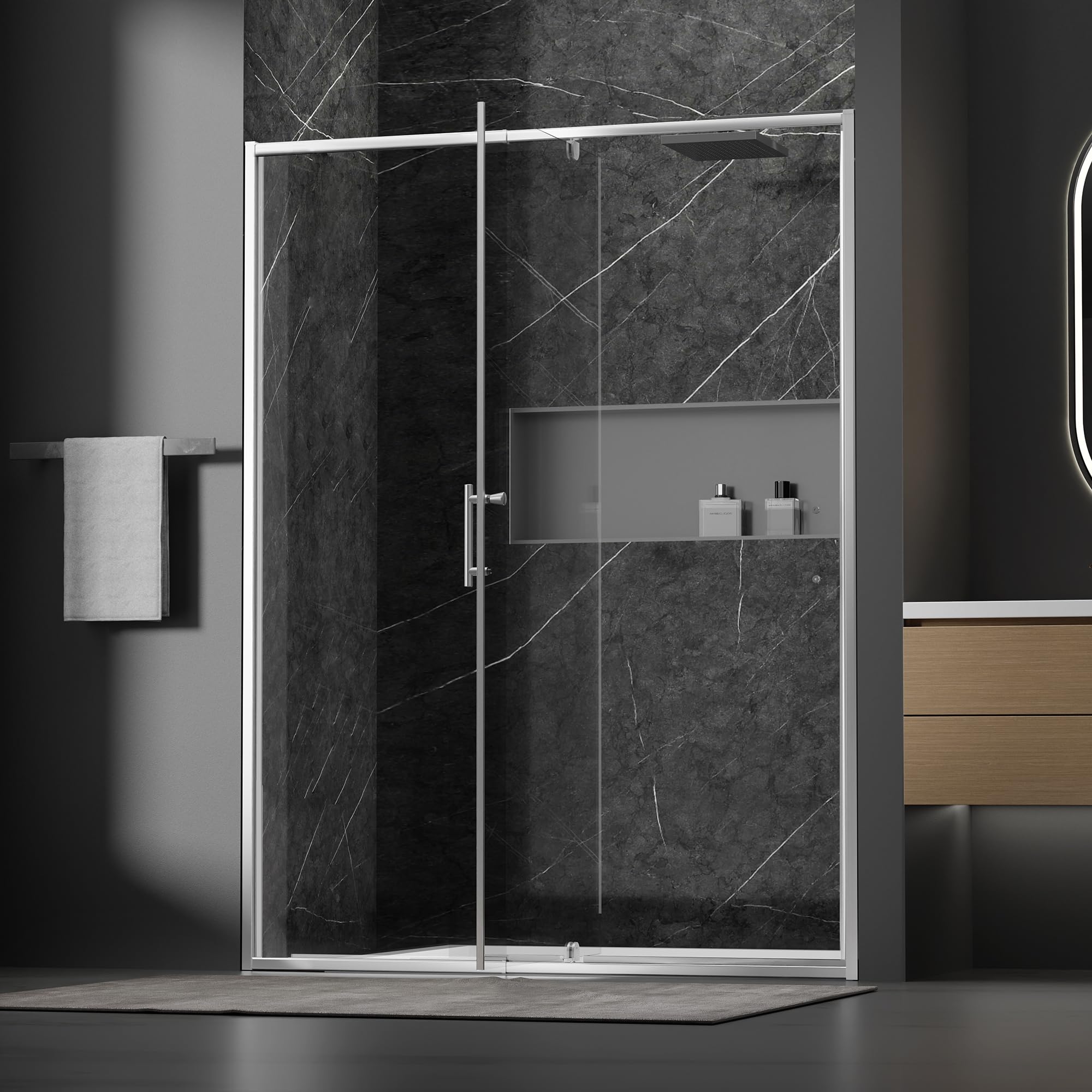 Photo 1 of Findepot 50-54" W x 71" H Pivot Glass Shower Door,Pivot Shower Door with 1/4"(6mm) Clear Glass,Brushed Nickel