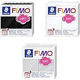 STAEDTLER FIMO Soft Polymer Oven Modelling Clay - Most Popular Colours - 57g - Black, White, Dolphin Grey - Pack of 3