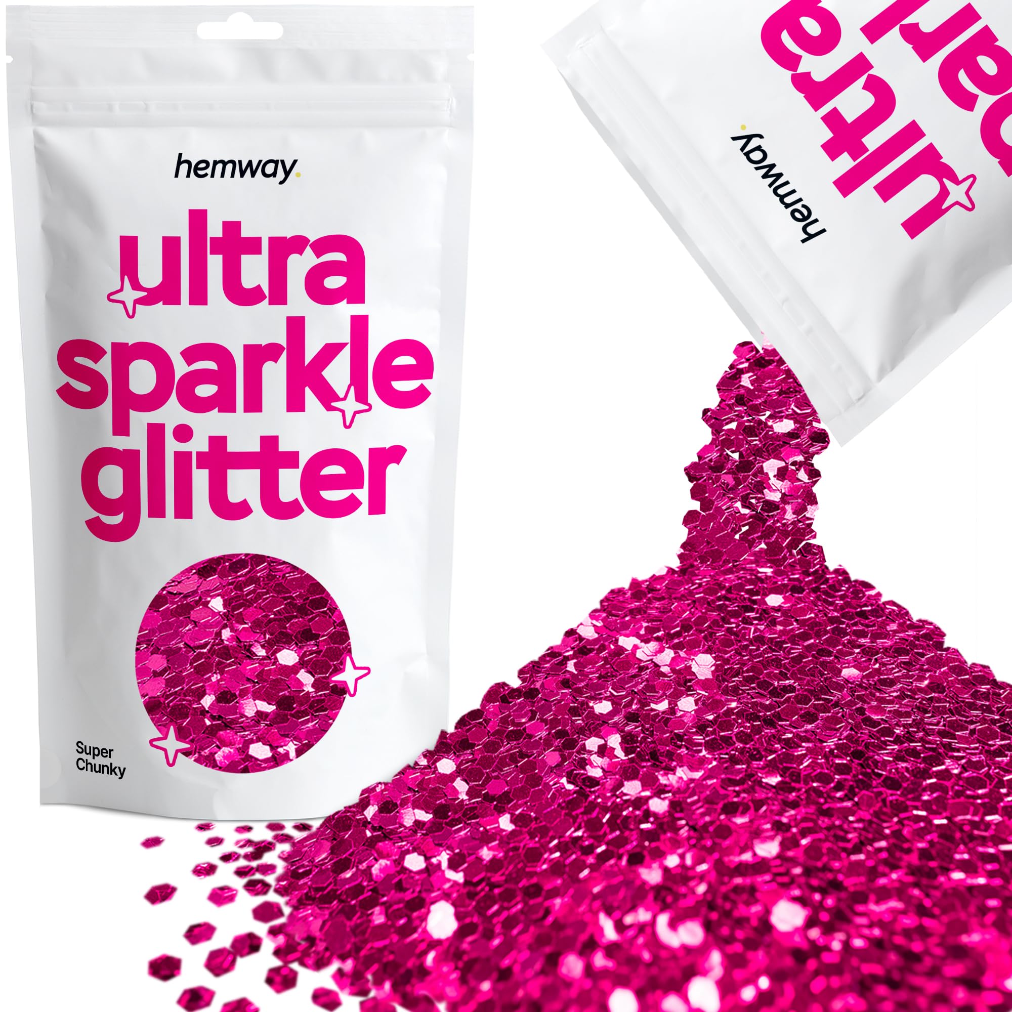 Hemway Ultra Sparkle Glitter Dark Rose Pink 100g Super Chunky | Glitter for Arts & Craft, Makeup, Nail Art, Crafting, Card Making, Sparkle Decoration