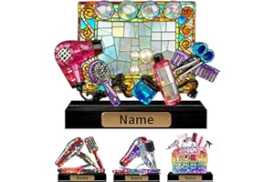 Personalized 2D Flat Stained Glass Style Hairdressing Figurine Dryer Scissors Hair Care Tools Decoration with Custom Name Pla