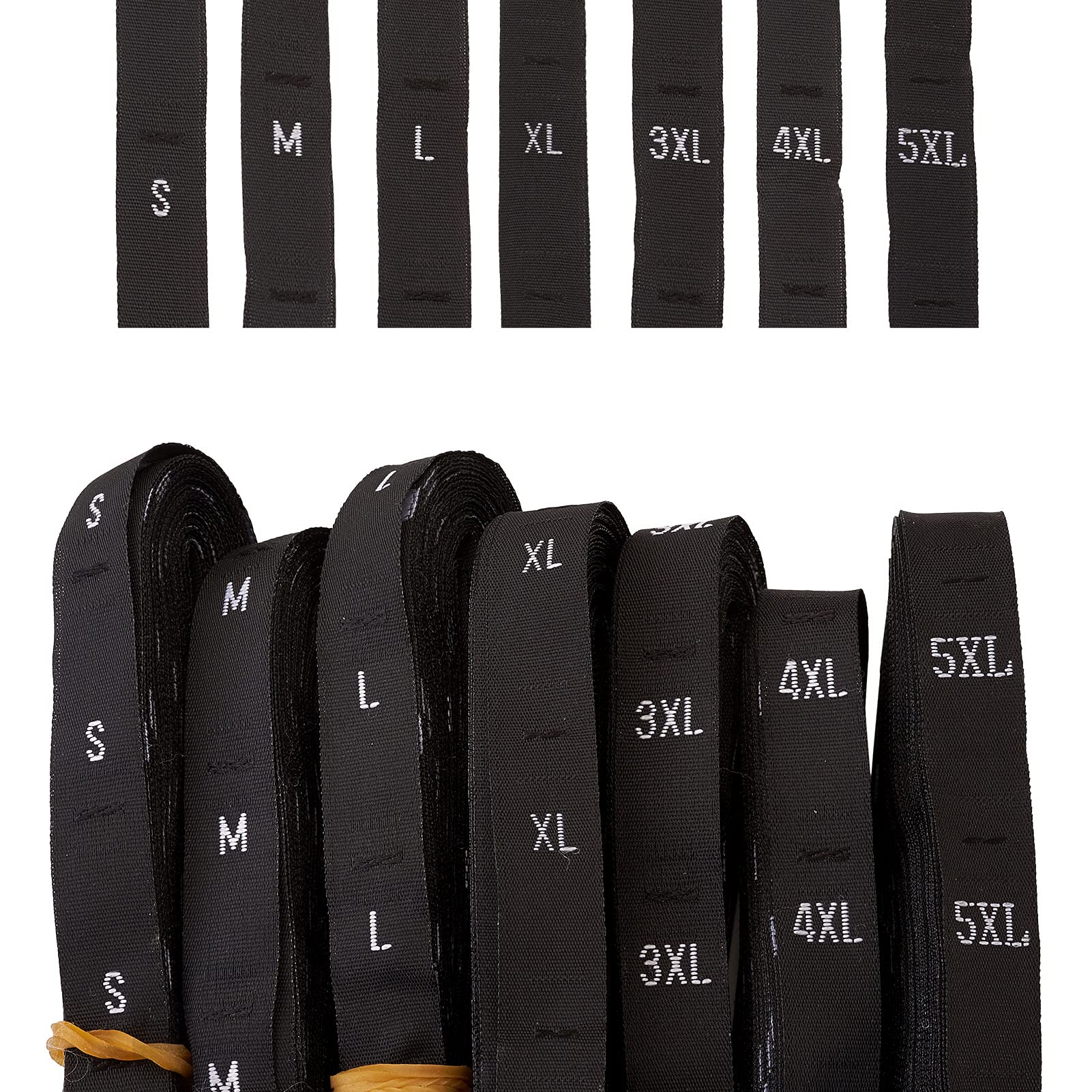 Pandahall 3500pcs Sewing Labels Woven Ribbon Size Tags S-5XL Clothing Labels for Knitting Quilting Black
