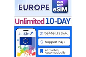 eSIM Europe (10 Days) – Unlimited High-Speed Data Fast Setup with QR Code, No SIM Card Needed, Instant Connectivity in 33 Eur