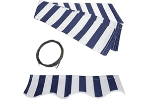 ALEKO Patio Awning 6.5x5 Feet Fabric Replacement - 100% Polyester Canopy, Cover, Sun Shade, Shelter for Yard, Deck, Balcony - UV Protection – Blue/White Stripes - FAB6.5X5BLUWT03