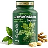 WONDER FAMILY Ashwagandha Complex 800mg with GABA, L-Theanine & B6 – Adaptogenic Support for Calm, Focus & Mood – 60 Capsules – Stronger Than 600mg - Non-GMO, Gluten-Free