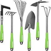 WORKPRO 6-Piece Garden Tool Set | Heavy Duty Gardening Hand Tools with Soft Rubber Handle, Including Trowel, Rakes, 2-in-1 Hoe and Crack Weeder